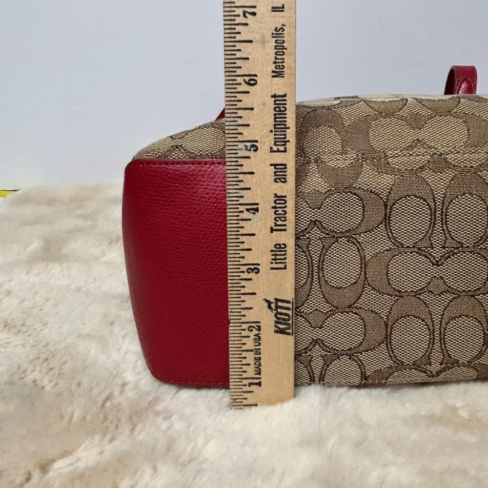 Coach Signature Gallery Tote Khaki Red Leather Trim Canvas Shoulder Bag F55364 - Picture 6 of 15